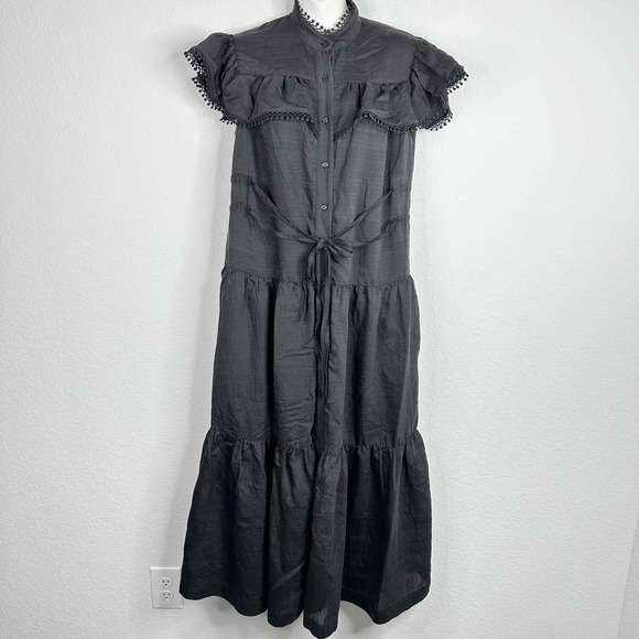 Sabina Musayev Dress M Black Ruffle Tiered Whimsigoth Cottagecore Boho  Romantic